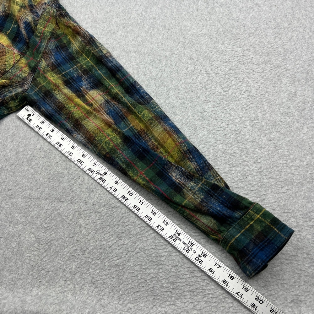 Angry Minnow Vintage Flannel Women's Small Green Plaid Bleached Minnesota Patch - Picture 7 of 10